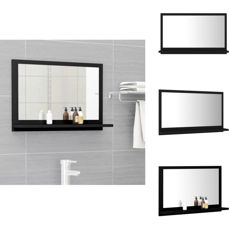 Miroir de salle de bain Noir 60x10,5x37 cm Bois d'ingénierie - Miroir Salle De Bain - Miroir Moderne - Meuble Salle De Bain - Étagère Murale