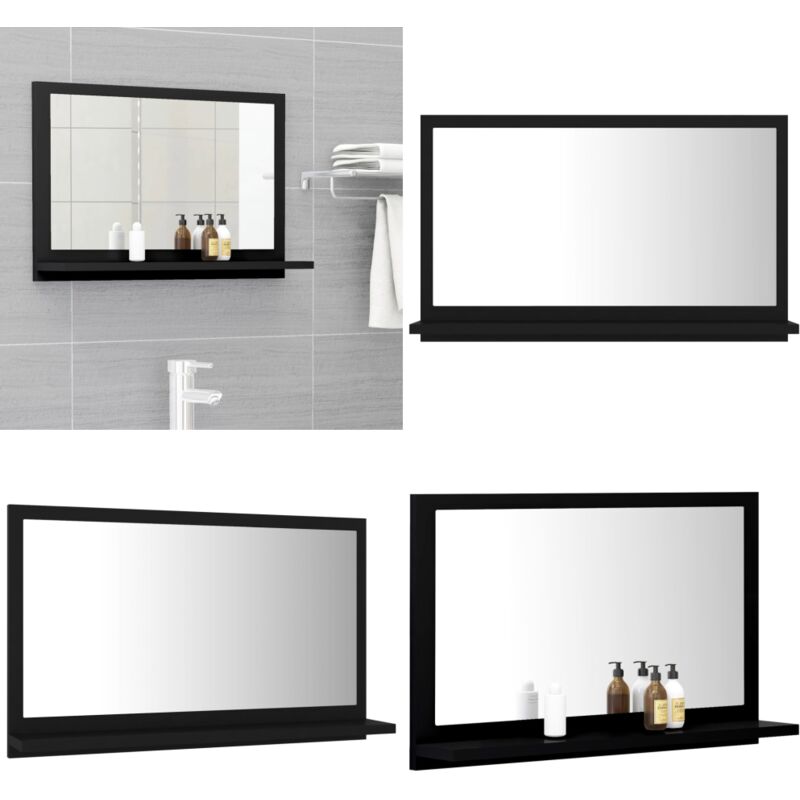 Miroir de salle de bain Noir 60x10,5x37 cm Bois d'ingénierie - Miroir Salle De Bain - Miroir Moderne - Meuble Salle De Bain - Étagère Murale