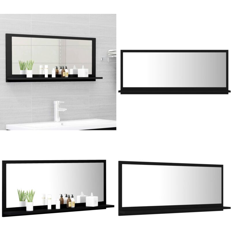 Vidaxl - Miroir de salle de bain Noir 90x10,5x37 cm Aggloméré - Miroir Salle De Bain - Miroir Moderne - Meuble Salle De Bain - Rangement Salle De