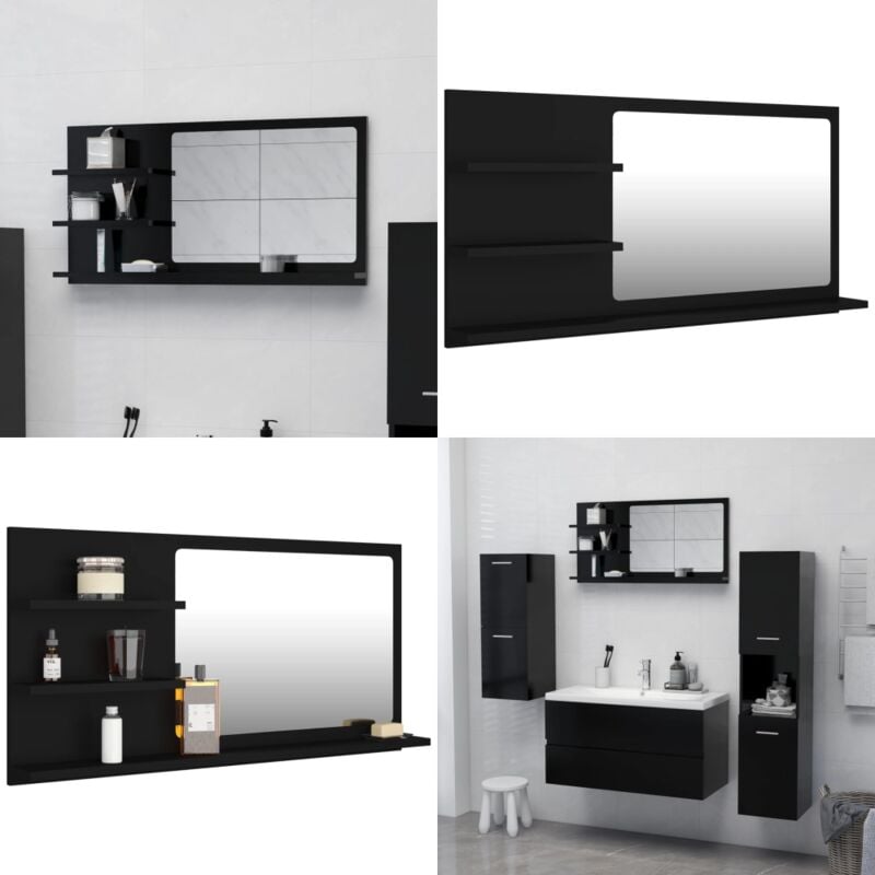 Vidaxl - Miroir de salle de bain noir 90x10,5x45 cm bois d'ingénierie - Miroir Salle De Bain - Miroir Moderne - Meuble Salle De Bain - Rangement