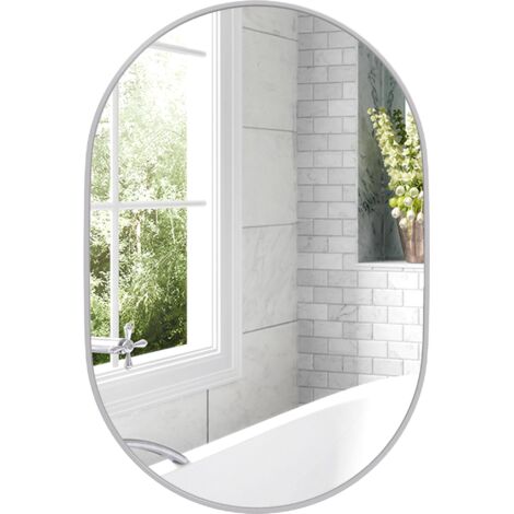 Miroir de salle de bain ovale, 60x90 cm, miroir mural décoratif, cadre en aluminium, convient pour le salon, peut être accroché horizontalement ou verticalement, argenté.