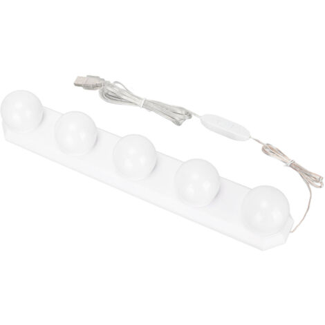 Miroir de salle de bain portable à éclairage LED avec 5 ampoules réglables, 3 modes de couleur et 10 niveaux de luminosité.