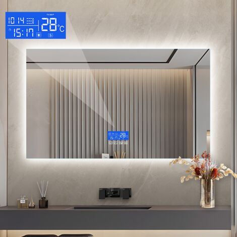 Miroir Salle De Bain LED Barcelona Avec Bluetooth Et Horloge – Intelligent, Fixation Murale – Neuf