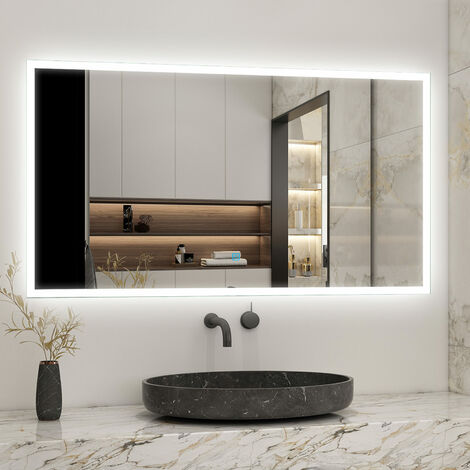 Miroir de salle de bain led tactile Horloge, 3 en 1 éclairage blanc froid chaud neutre anti buée tactile mural miroir lumineux cosmétique de maquillage 1
