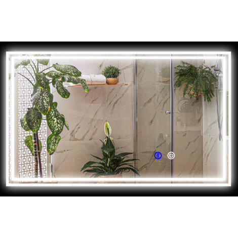 Miroir de salle de bain rectangulaire mural lumineux LED horizontal ou vertical, 100 x 60 cm