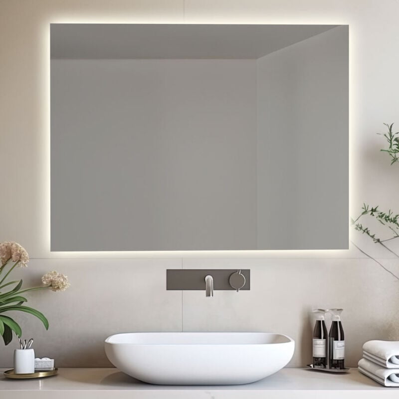 Miroir de salle de bain rétroéclairé réversible AURORA LED 70x80 Fabriqué en Italie