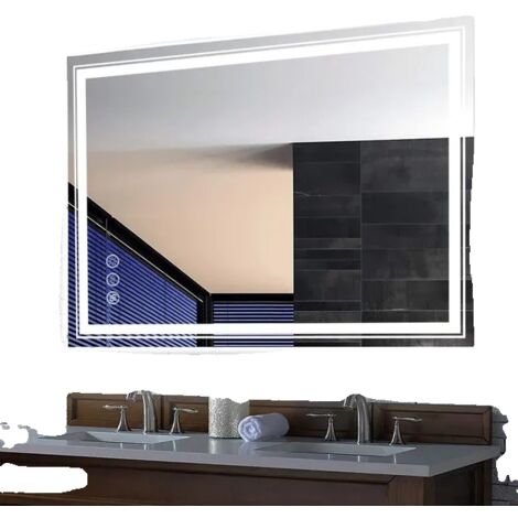 Miroir de salle de bain rétroéclairé, très grande taille, fonction antibuée, 28 x 36 pouces