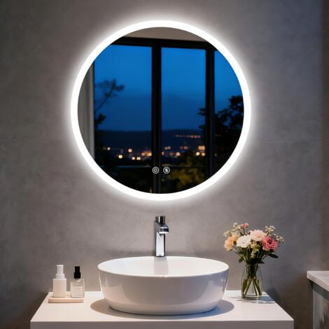 Miroir de salle de bain rond 50 cm avec éclairage LED