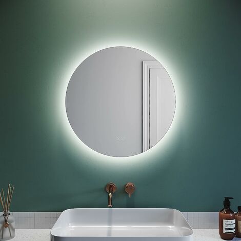 Miroir de salle de bain rond 60 cm 3 litres, à intensité variable, anti-buée, avec touche blanc chaud/blanc froid/blanc neutre