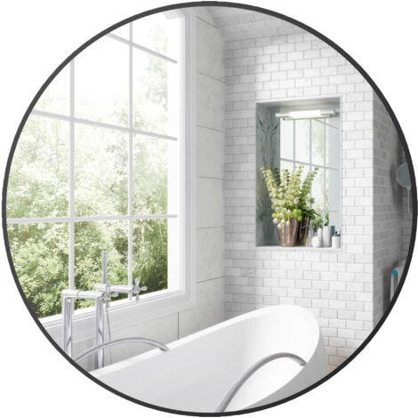 Miroir de salle de bain rond, 70 x 70 cm, cadre en acier, miroir mural décoratif pour chambre, salon, entrée, noir