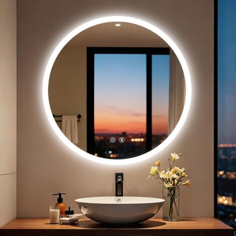 Miroir de salle de bain rond 80 cm avec éclairage LED