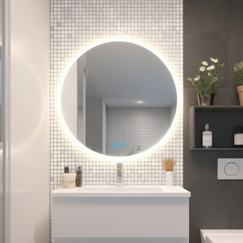 Finmrys - Miroir de salle de bain rond à led 70cm, Température de couleur réglable, Lumières à intensité variable anti-brouillard, Miroir de