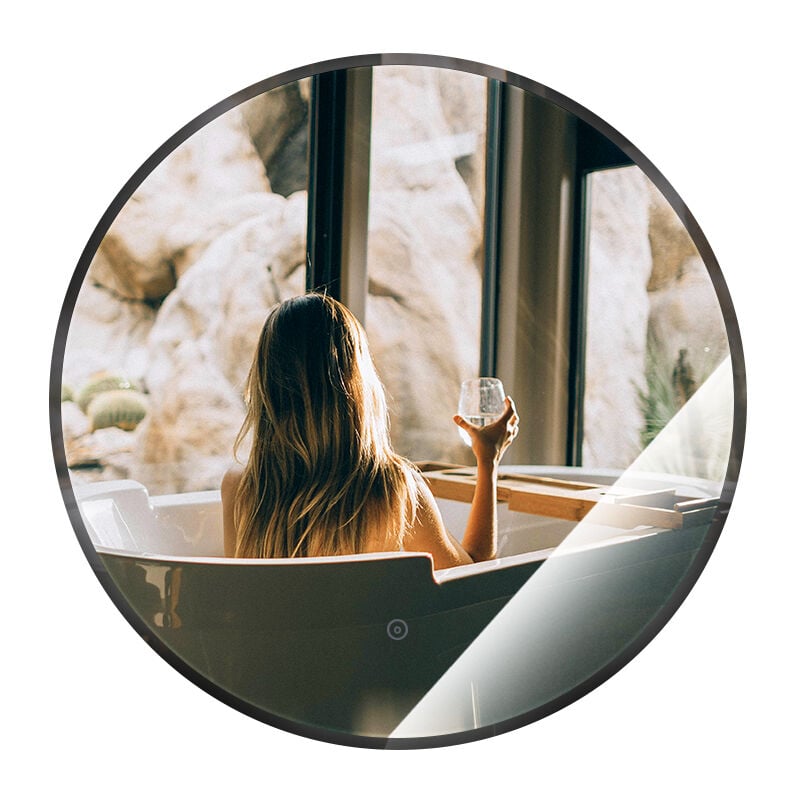 Haloyo - Miroir de Salle de Bain Rond à led 60 cm avec éclairage et antibuée, Miroir Mural led Interrupteur Tactile,Miroir Lumineux Blanc Chaud
