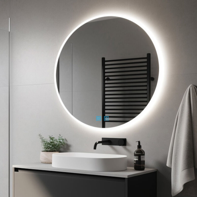 Finmrys - 70 cm Miroir de salle de bain rond avec éclairage Miroir led salle de bain avec interrupteur tactile Antibuée Miroir de salle de bain avec