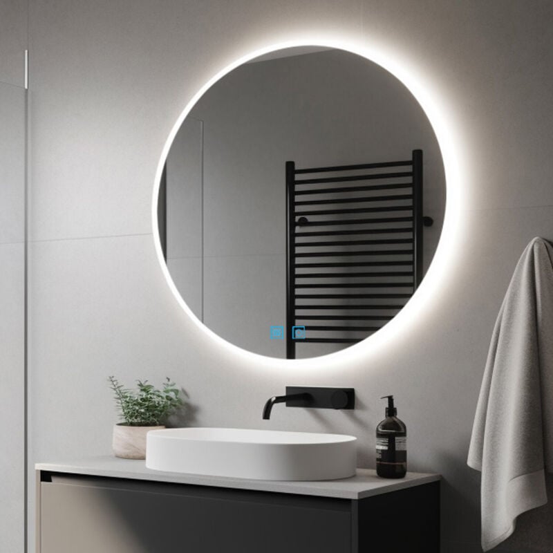 Finmrys - 50 cm Miroir de salle de bain rond avec éclairage Miroir led salle de bain avec interrupteur tactile Antibuée Miroir de salle de bain avec