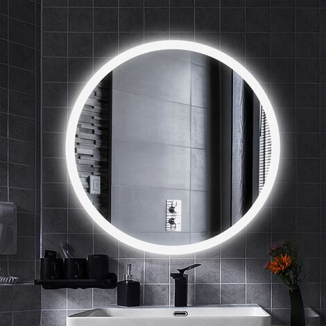 Miroir de salle de bain rond, Ceinture givrée, blanc froid, anti-buée 80*80*4.5cm 35mm
