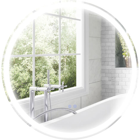 Miroir de salle de bain rond, éclairage LED, fonction tactile, antibuée, 60 x 60 cm