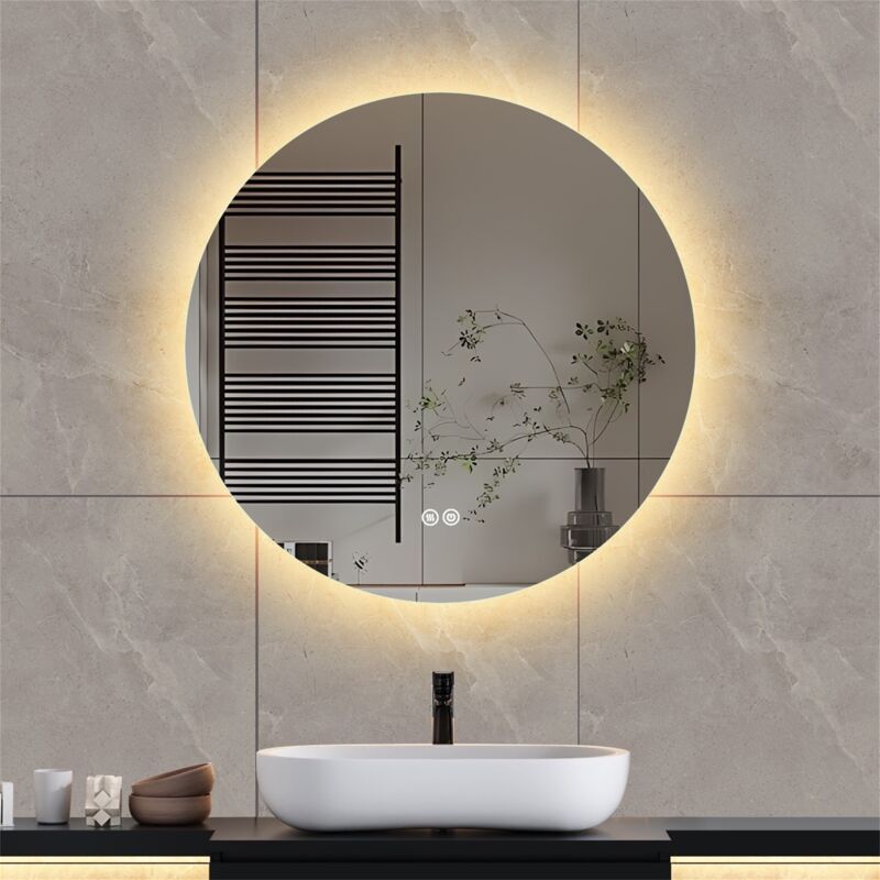 Eifson - Miroir de salle de bain rond lumineux 60 cm, avec fonction désembuage, avec éclairage led, trois niveaux de réglage de la luminosité, avec