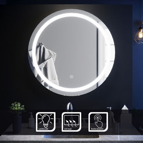 SIRHONA Miroir de salle de bain à LED rond anti-buée avec éclairage intégré blanc froid miroir rond mural