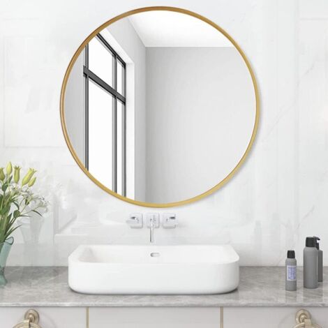 Miroir de salle de bain rond sans éclairage 60 cm avec cadre en métal doré mat Miroir décoratif rond bord doré 60 x 60 cm