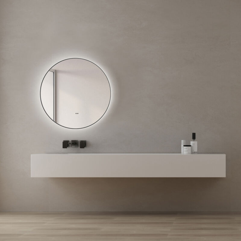 Talos - Miroir de salle de bain led rond verona Shine en noir mat Ø50 cm - Miroir avec capteur de mouvement - adapté aux pièces humides grâce au