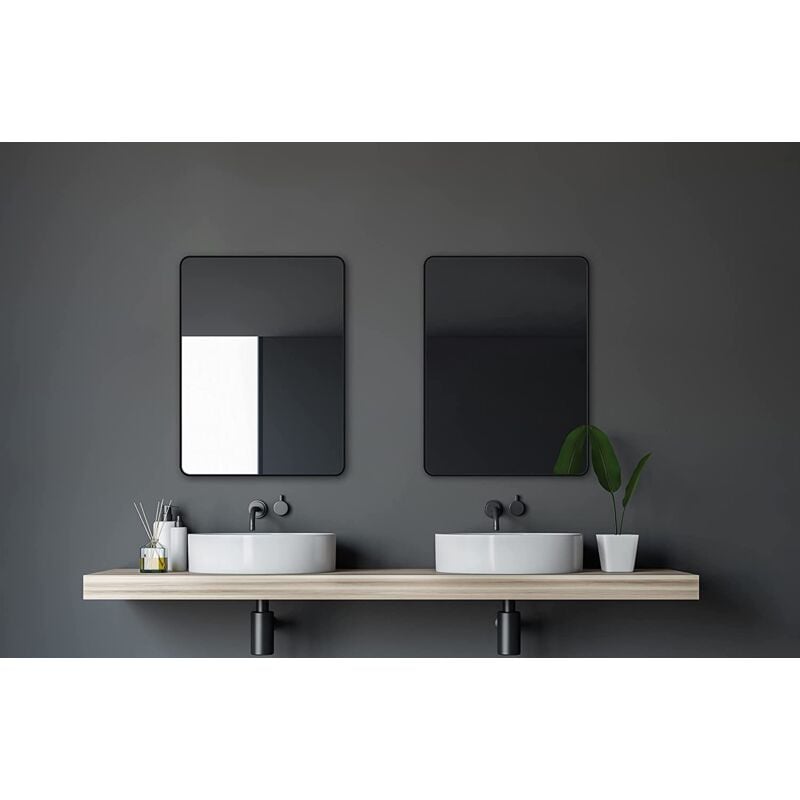 Talos - Miroir de salle de bain noir Black Living 80x60 cm - miroir noir adapté aux pièces humides grâce au cadre en aluminium - miroir mural avec