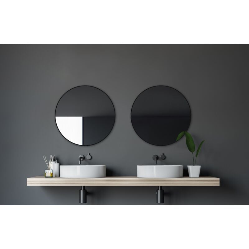 Talos - Miroir de salle de bain rond Black Circle - miroir rond noir ø 60 cm - adapté aux pièces humides grâce au corps en aluminium miroir mural