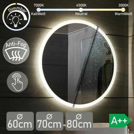 Miroir de salle de bain Touch rond avec LED Light 3 Mode de lumière