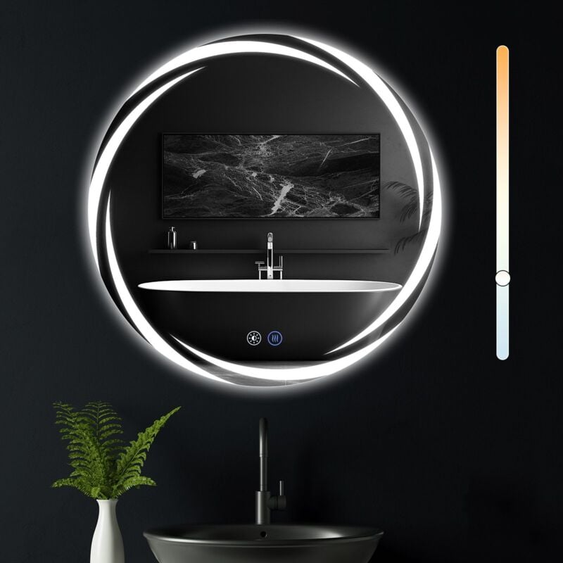 ZMH - Miroir de salle de bain avec éclairage - miroir mural rond 50cm led IP44 miroir de salle de bain rond avec interrupteur tactile et fonction
