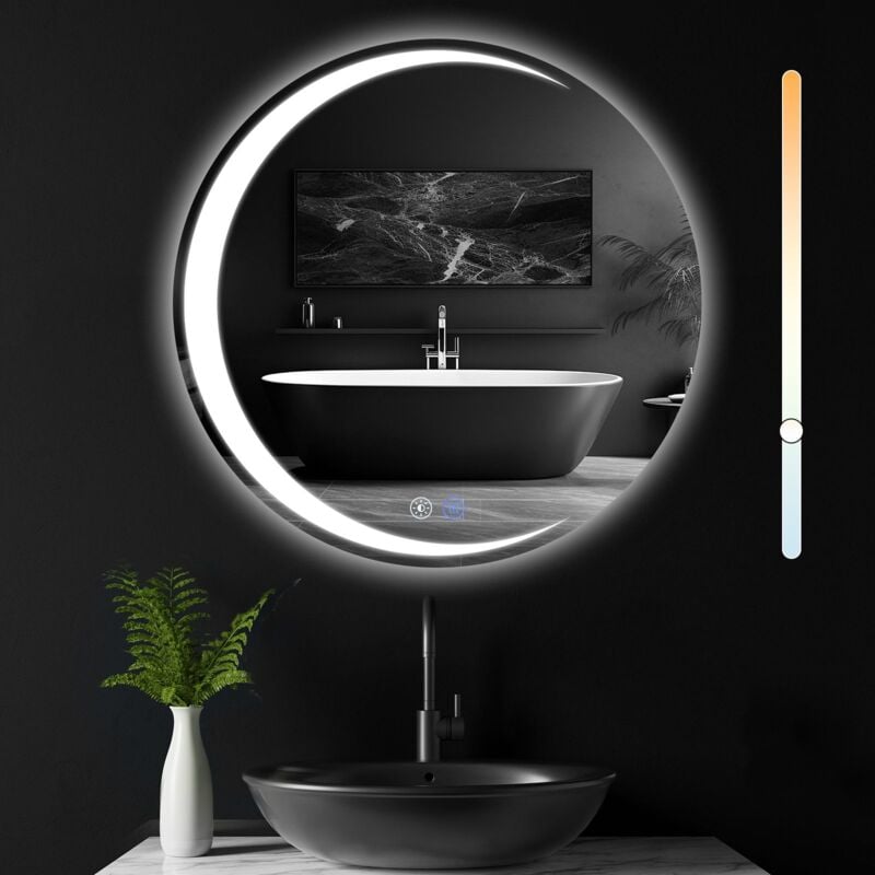 ZMH - Miroir de salle de bain avec éclairage - miroir mural rond 50cm led IP44 miroir de salle de bain rond avec interrupteur tactile et fonction