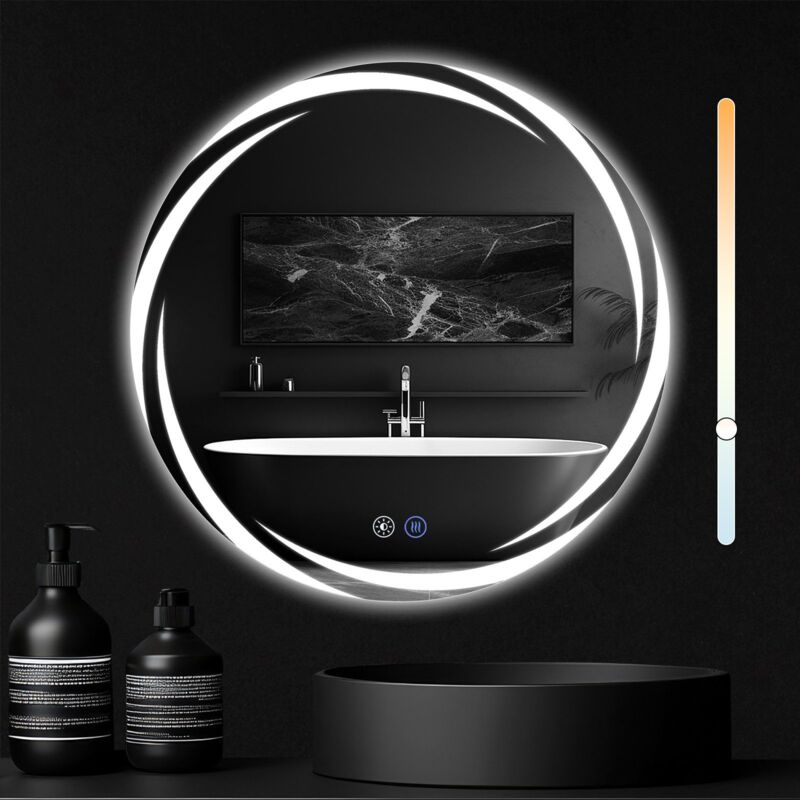 ZMH - Miroir de salle de bain avec éclairage - miroir mural rond 60cm led IP44 miroir de salle de bain rond avec interrupteur tactile et fonction