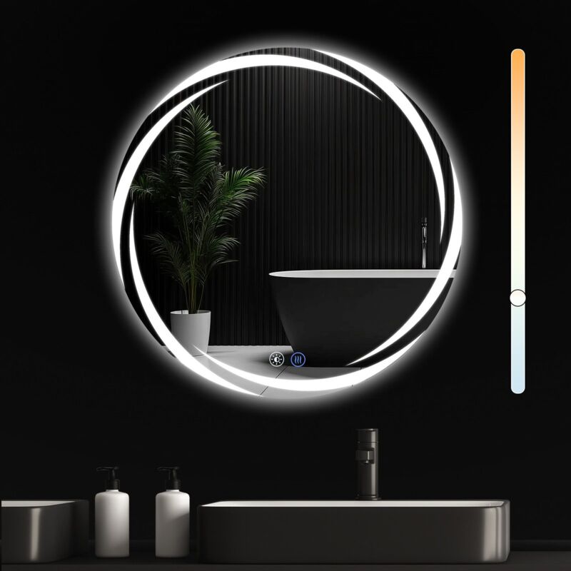 ZMH - Miroir de salle de bain avec éclairage - miroir mural rond 70cm led IP44 miroir de salle de bain rond avec interrupteur tactile et fonction