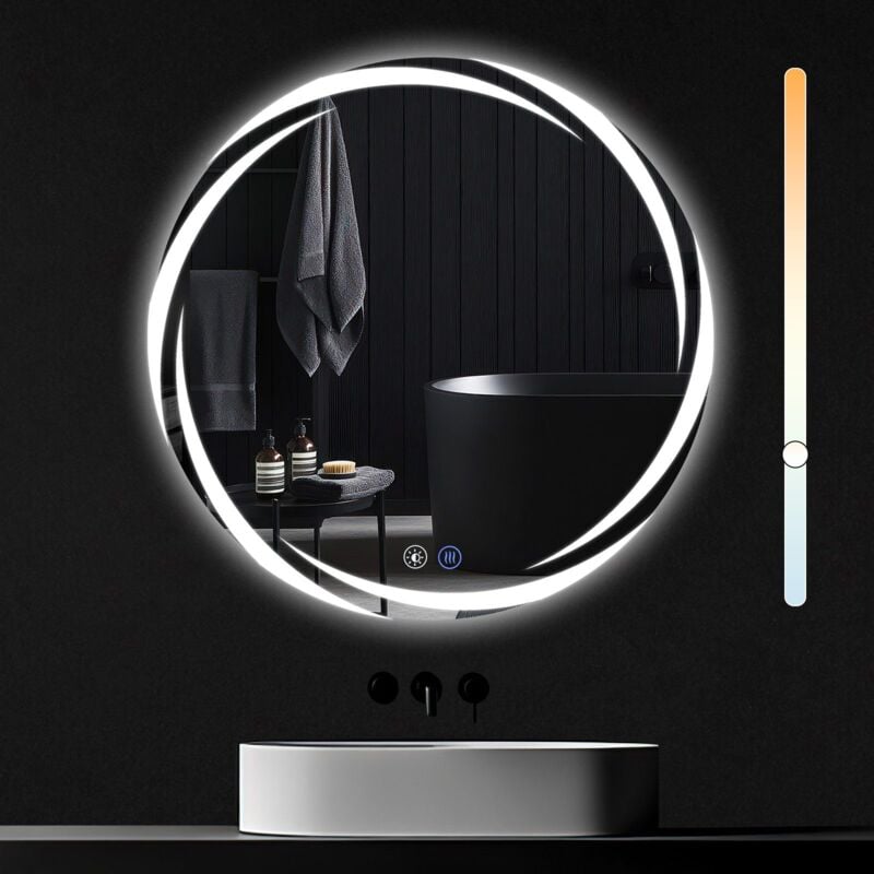 ZMH - Miroir de salle de bain avec éclairage - miroir mural rond 80cm led IP44 miroir de salle de bain rond avec interrupteur tactile et fonction