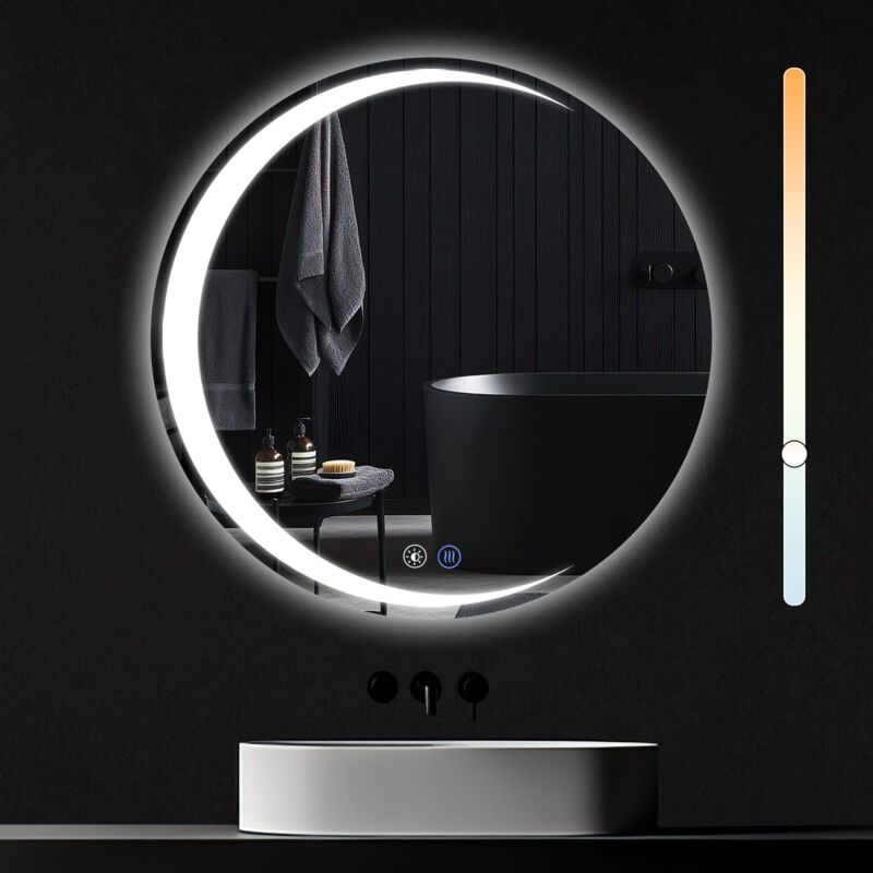 ZMH - Miroir de salle de bain avec éclairage - miroir mural rond 80cm led IP44 miroir de salle de bain rond avec interrupteur tactile et fonction