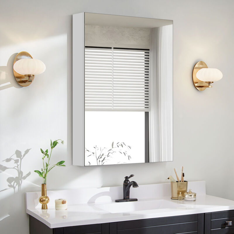 Keepbuying - Armoire Miroir de Salle de Bain 50H x 30L x 12l cm,Armoire Murale avec Miroir,3 Étagères,Blanc