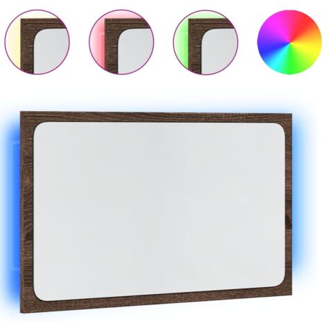 Miroir de salle de bain，Miroir décoratif à LED chêne marron bois d'ingénierie CFW592101