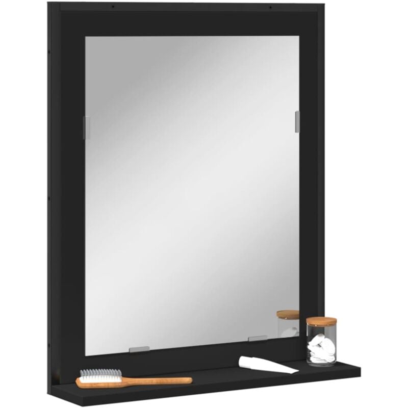 Miroir de salle de bain,Miroir Décoratif avec étagère noir bois d'ingénierie CVW44903