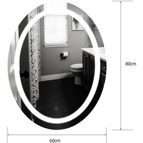 Miroir de salle de bains à LED lumineux forme ovale 60 x 80cm