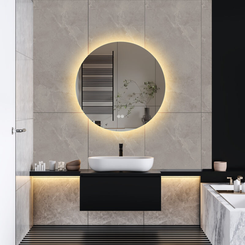Tanant - Miroir de salle de bains avec éclairage led - Miroir Cosmétiques Mural, Commande tactile avec fonction de désembuage, Miroir de salle de