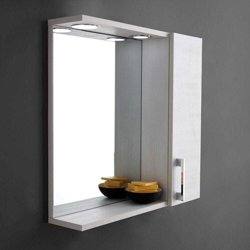 Kiamami Valentina - Miroir De Salle De Bains En Chêne Blanc Avec Éclairage Led