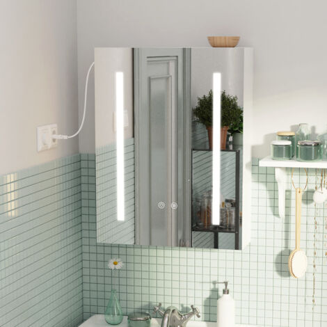 Miroir de Salle de Bains Intelligent avec Éclairage LED 3 Couleurs  Port USB Intégré  Rangement Anti-Buée  Dimensions 45x60cm (Murale, Design Moderne