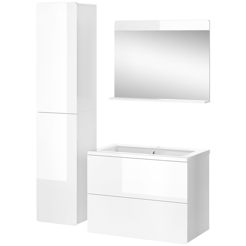Vicco - Ensemble de meubles de salle de bain Izan, Blanc, 4 pièces avec armoire haute