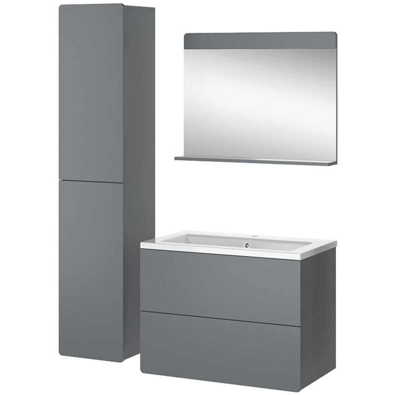 Vicco - Ensemble de meubles de salle de bain Izan, Gris, 4 pièces avec armoire haute
