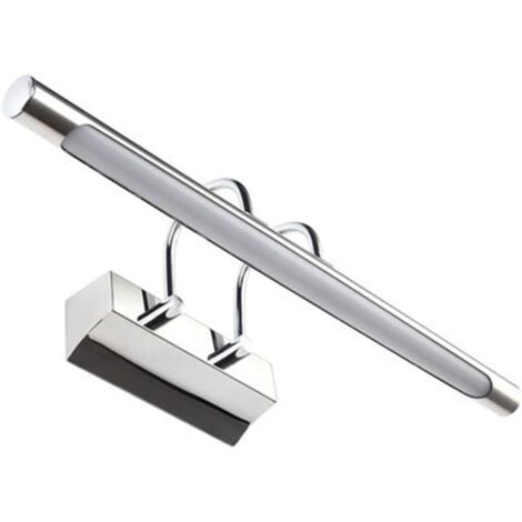 Miroir de salle de bains LED 48cm, 8W, blanc chaud, miroir rotatif, imperméable à l'eau, chrome blanc