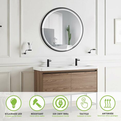 Miroir de Salle de Bains Lumineux avec Éclairage Intégré Tri Led Frontal - Double Sensor On/Off et Anti-Buée - Rond Ø100CM ALEMANIA LEDIMEX