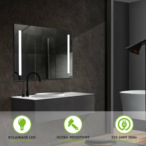 Miroir de Salle de Bains Lumineux Éclairage Intégré Led Frontal Bords Arrondis L120 x H80 cm, CRISTALED Plus