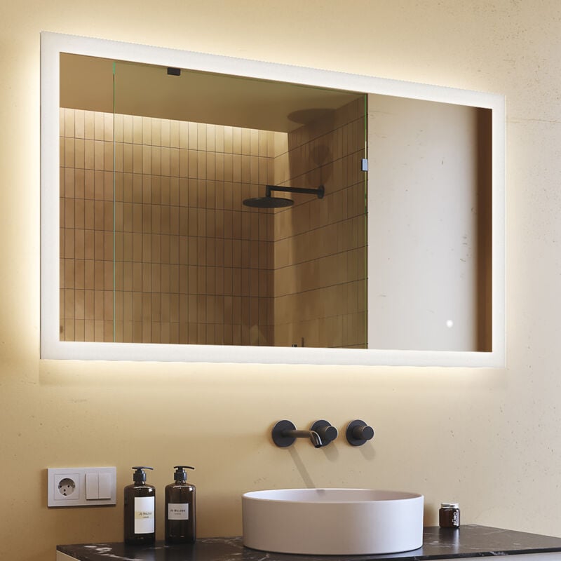 Artforma - Miroir de salle de bains z éclairage led 120x70, Miroir led avec tactile, 3 températures de Couleur (3000K- 6500K)