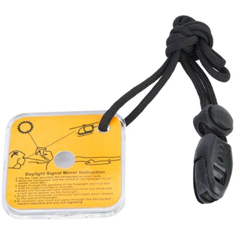 Miroir de signalisation en acrylique pour survie en plein air avec sifflet et cordon de sécurité