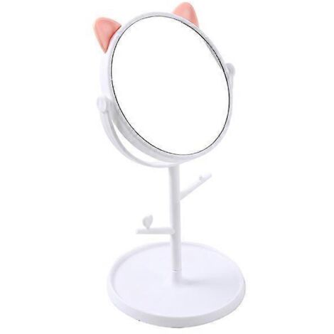 Miroir de table mignon en forme d'oreilles de chat - kawaii et miroir de coiffeuse, convient pour la salle de bain ou la chambre - blanc
