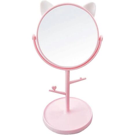 Miroir de table mignon en forme d'oreilles de chat - kawaii et miroir de coiffeuse, convient pour la salle de bain ou la chambre - rose